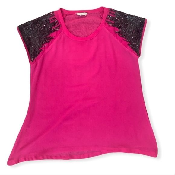 Fun & Flirt Tops - Fun & Flirt Pink and Black W/ Sequined Sleeves L